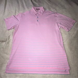 Peter Millar Pink Polo with Thin Blue Stripes size large